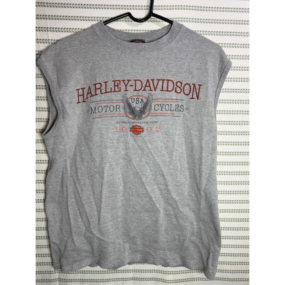 Harley-Davidson 90s Mens Muscle Tank Top Grey Aces & Eights Thermal Knit Large